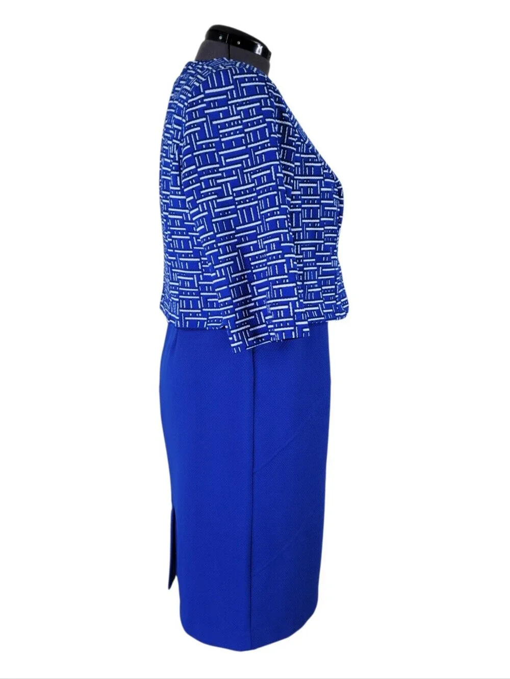 Maya Brooke Midi Dress Suit Size 16W Blue Embellished Neckline Cropped Jacket